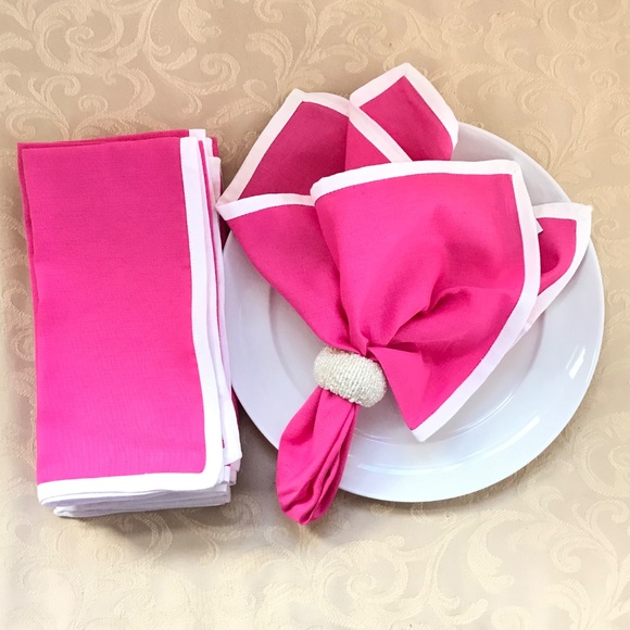 ISAAC MIZRAHI Cotton Linens Napkins Pink and White 20” X 20” Set of 8 NWT - Picture 10 of 10